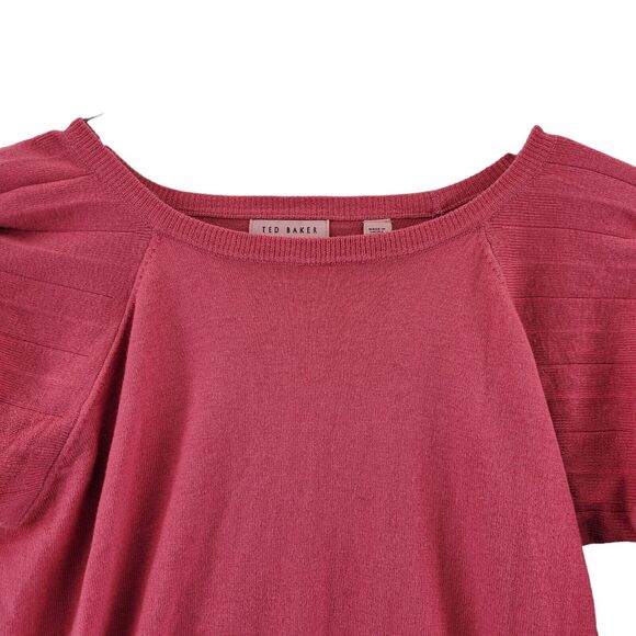 Ted Baker Womens Sweater Wool Silk Puffed Balloon Sleeves Medium Pink SZ 2=6 US - Picture 2 of 11